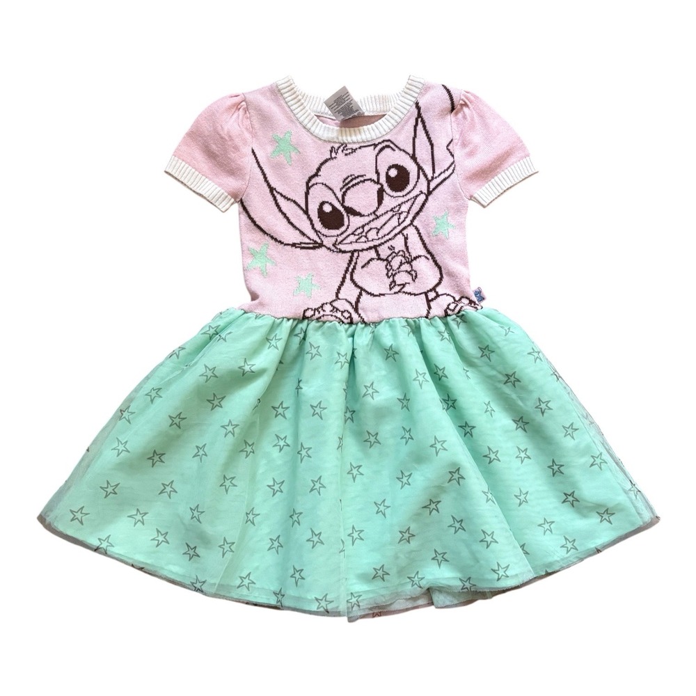 Disney Stitch Girls Pink Knit Sweater Tulle Tutu Dress Size S 6-6X Mint Green